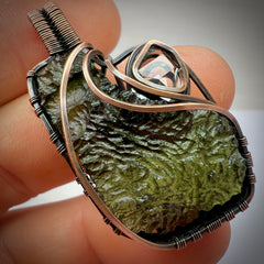 Moldavite & Herkimer Copper pendant.