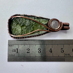 Moldavite & Rose Quartz Copper Pendant