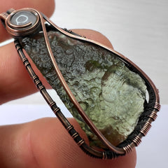 Moldavite & Rose Quartz Copper Pendant