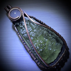 Moldavite & Rose Quartz Copper Pendant