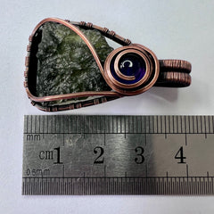 Moldavite & Amethyst Copper Pendant 2.76g