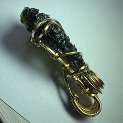 Gold Wrapped Moldavite & Amethyst Pendant - 3.21g