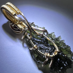 Gold Wrapped Moldavite & Amethyst Pendant - 3.21g