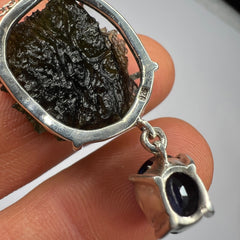 Exquisite Moldavite & Ceylon Sapphire Silver Necklace