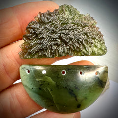Heaven & Earth; Moldavite & Greenstone Statement piece pendant.
