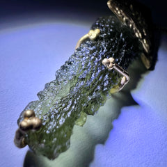 Leaf-Inspired Gold-Plated Moldavite Necklace (3.45g) — Chlum, Czech Republic