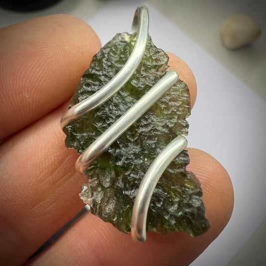 4.89g Maly Chlum Moldavite Pendant in Sterling Silver