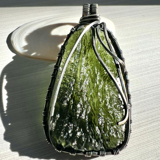 8.66g Moldavite Pendant | Antiqued Silver Wire Wrap from Maly Chlum