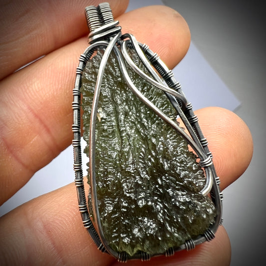 8.66g Moldavite Pendant | Antiqued Silver Wire Wrap from Maly Chlum