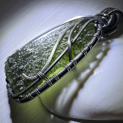 8.66g Moldavite Pendant | Antiqued Silver Wire Wrap from Maly Chlum