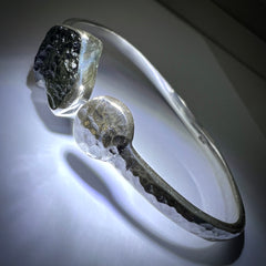 Wrought solid sterling silver Moldavite cuff bracelet