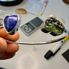 Moldavite & Lapis Lazuli Silver bracelet