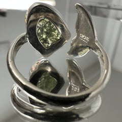 Whale Tail Motif Sterling Silver Moldavite Ring - Q (8)