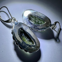 Oval Shaped Moldavite Silver Earrings – 9.04g
