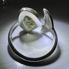 Whale Tail Motif Sterling Silver Moldavite Ring - Q (8)
