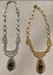 Ornate Moldavite Necklace - Phodium plated Sterling silver.