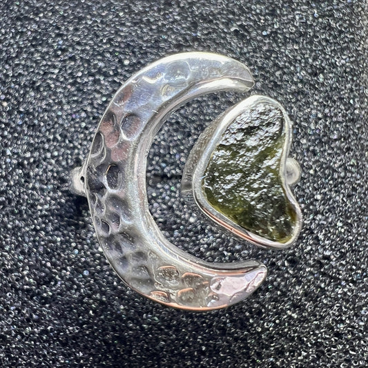 Lunar Heart Silver Ring - Open Size 7 (O)