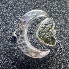 Lunar Heart Silver Ring - Open Size 7 (O)