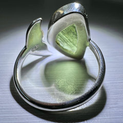Whale Tail Motif Sterling Silver Moldavite Ring - R (8.5)