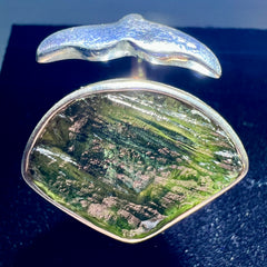 Whale Tail Motif Sterling Silver Moldavite Ring - T (9.5)