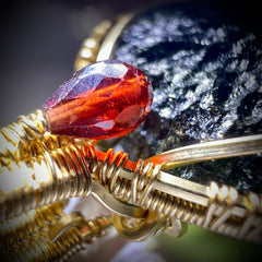 15.5g Chlum Moldavite & Faceted Garnet Bead Pendant | 14K Gold Wire Wrap Masterpiece