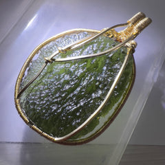 15.5g Chlum Moldavite & Faceted Garnet Bead Pendant | 14K Gold Wire Wrap Masterpiece