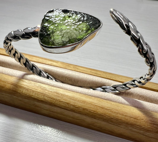 Silver Moldavite Bracelet, 1.25g Chlum Moldavite.
