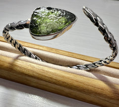 Silver Moldavite Bracelet, 1.25g Chlum Moldavite.