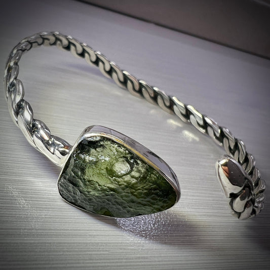Silver Moldavite Bracelet, 1.25g Chlum Moldavite.