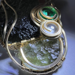 Angel Chime & Sapphire in Gold — Dual Moldavite Masterpiece