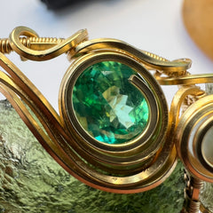 Angel Chime & Sapphire in Gold — Dual Moldavite Masterpiece