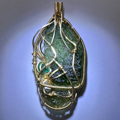 Angel Chime & Sapphire in Gold — Dual Moldavite Masterpiece