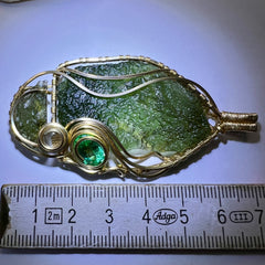 Angel Chime & Sapphire in Gold — Dual Moldavite Masterpiece