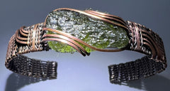 Moldavite Bracelet — Handwoven in Antiqued Copper