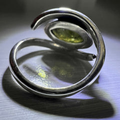 Rope Eye Shaped Moldavite Silver Ring – Size 7 (P)