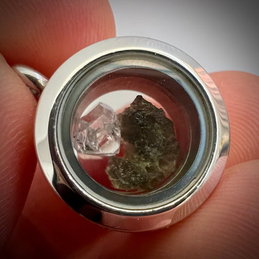 Moldavite & Herkimer Locket 20mm