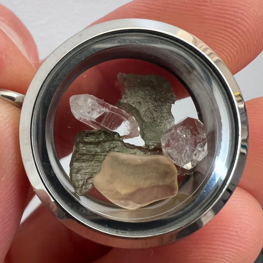 Moldavite/Herkimer/LDG Locket - 30mm