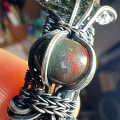 Moldavite/Bloodstone Silver Bracelet.