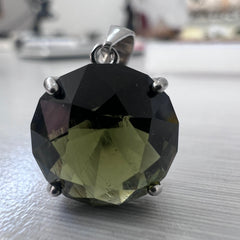 5.16ct Brilliant Cut Moldavite Pendant in Sterling Silver