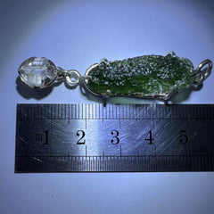 2.73g Moldavite & Herkimer Diamond Silver Pendant