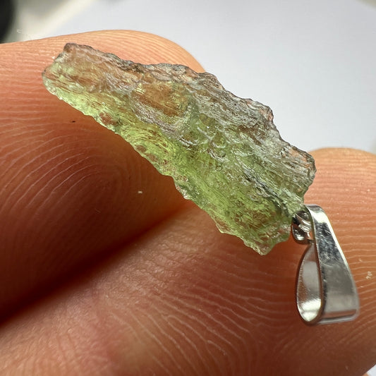 0.78g Moldavite Rhodium-Plated Silver Pendant