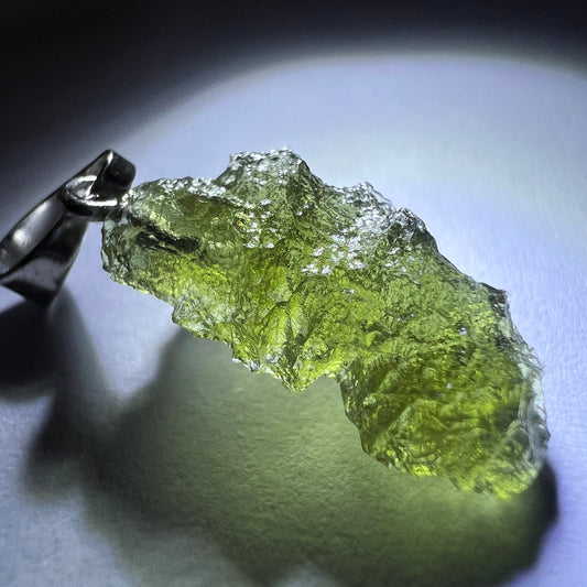 0.75g Moldavite Rhodium-Plated Silver Pendant