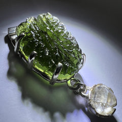 5.43g Moldavite & Herkimer Diamond Silver Pendant