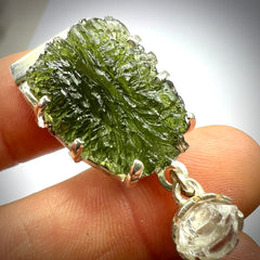5.43g Moldavite & Herkimer Diamond Silver Pendant