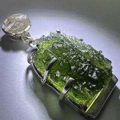 5.43g Moldavite & Herkimer Diamond Silver Pendant