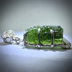 5.43g Moldavite & Herkimer Diamond Silver Pendant