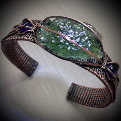 Moldavite & Amethyst Copper Bracelet