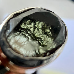 Faceted Moldavite Sterling Silver Ring – Size T (9.5)