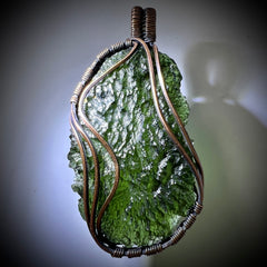 Awe-Inspiring Moldavite Pendant — 16.8 g Chlum Specimen in Antiqued Copper