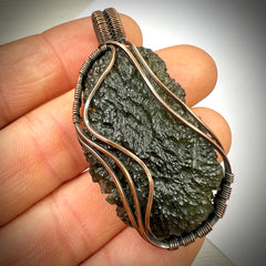 Awe-Inspiring Moldavite Pendant — 16.8 g Chlum Specimen in Antiqued Copper